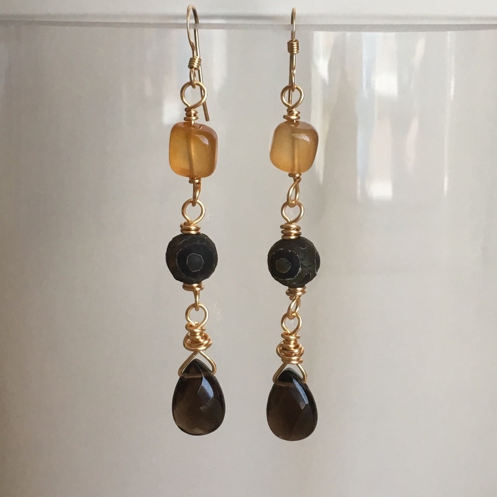 🆕 Smokey Quartz Gold Filled Earrings 📿